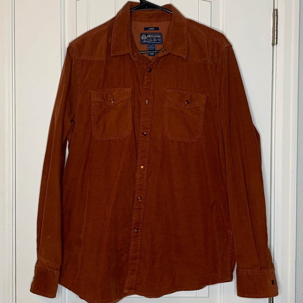 Orange Corduroy Snap Button Shirt Mens Size L American Rag